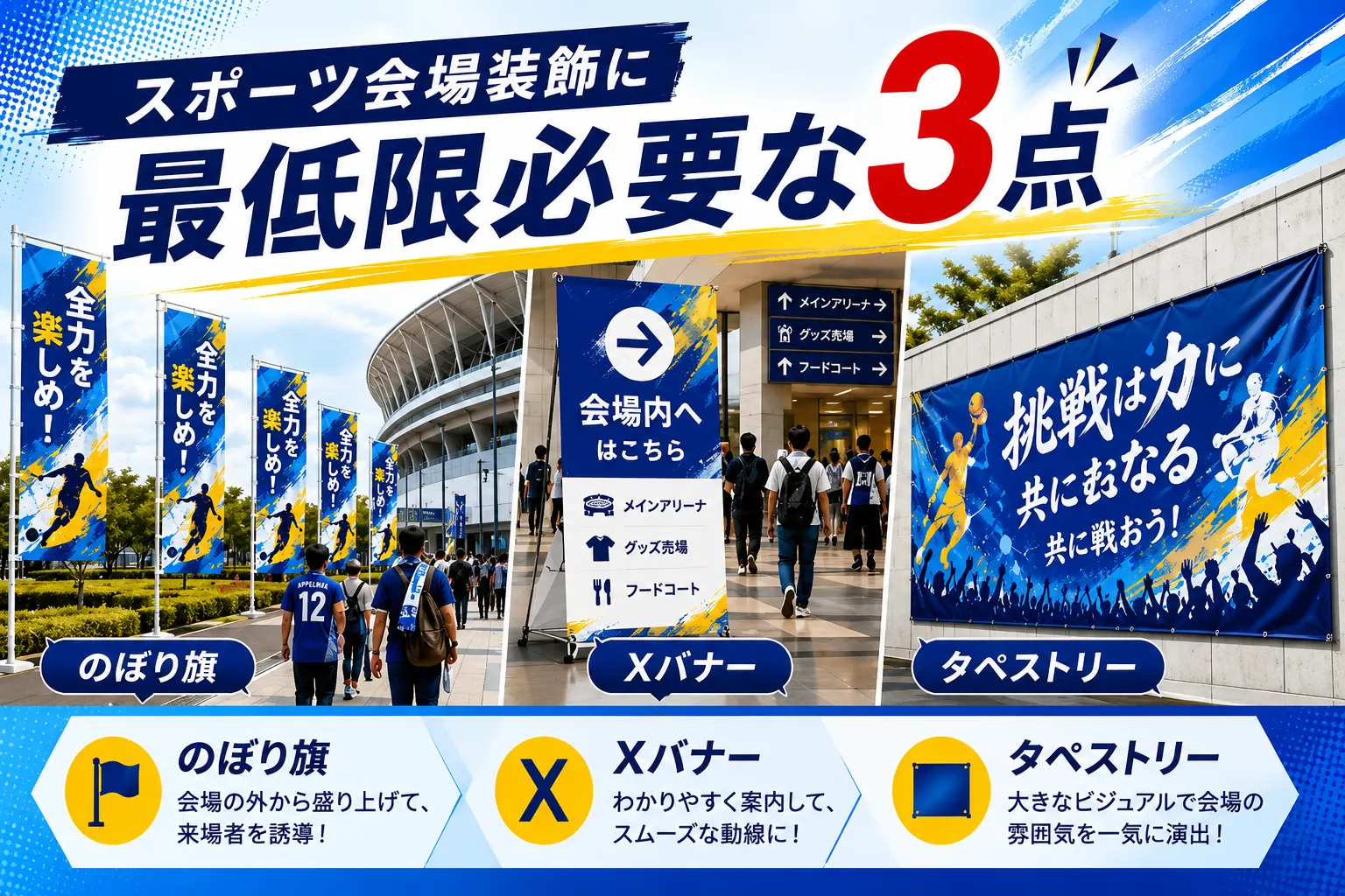 これだけは必要！スポーツ会場の装飾3点アイキャッチ画像