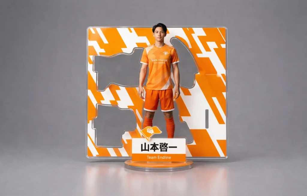 スポーツチームの選手をデザインしたアクリルスタンドの商品イメージ