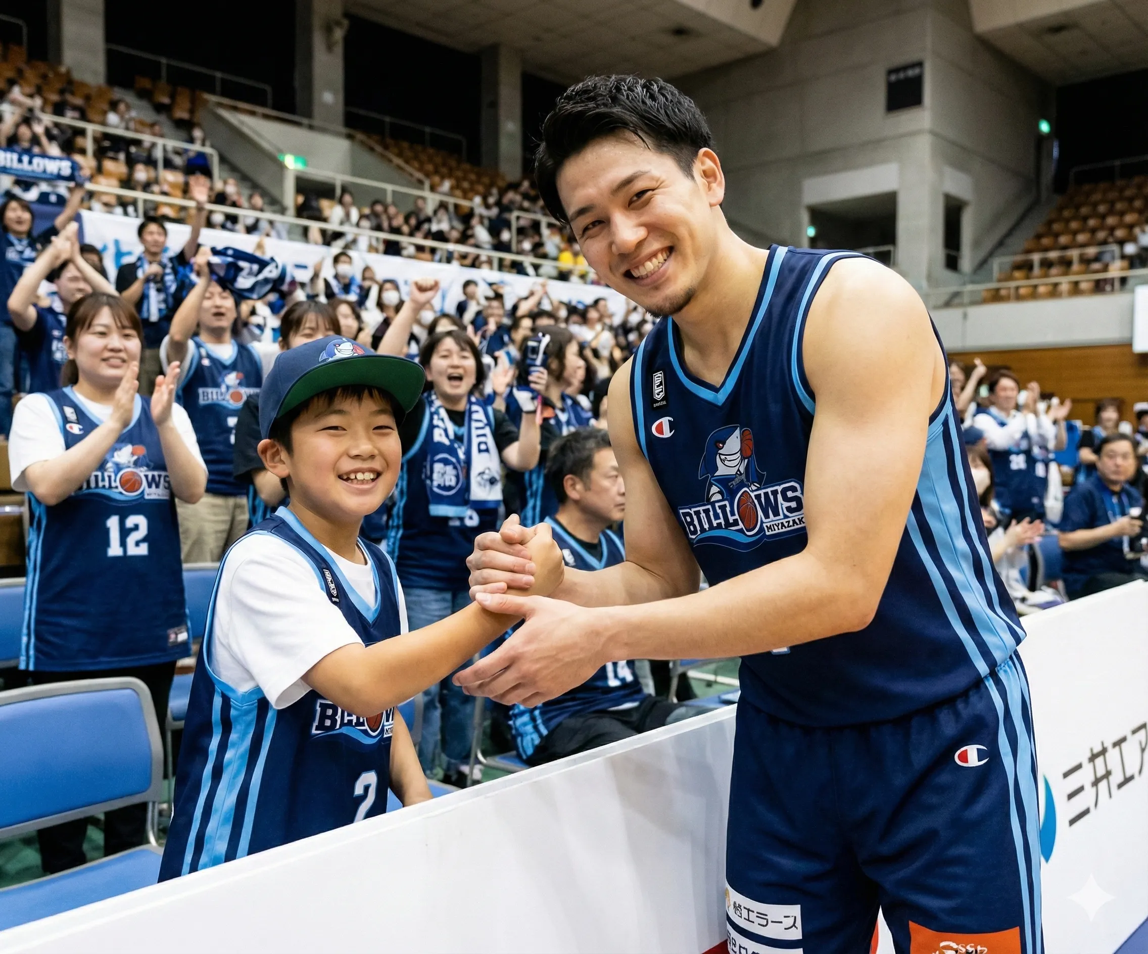参加型装飾　選手と子供のファン