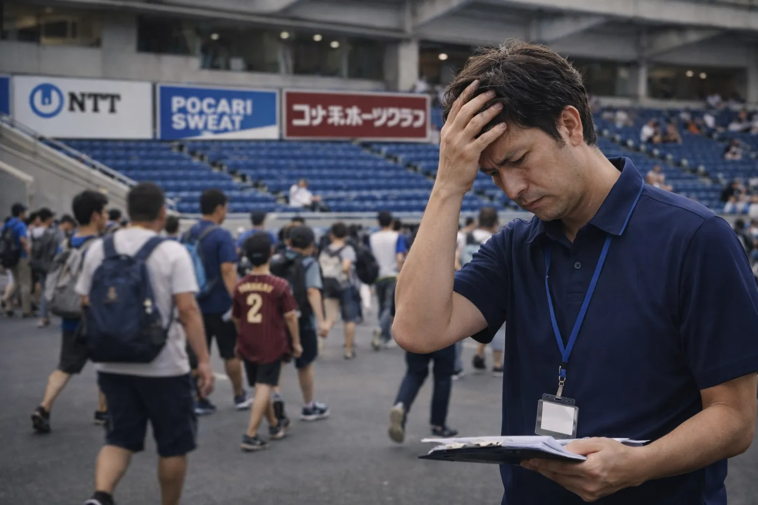 頭を抱える会場担当者