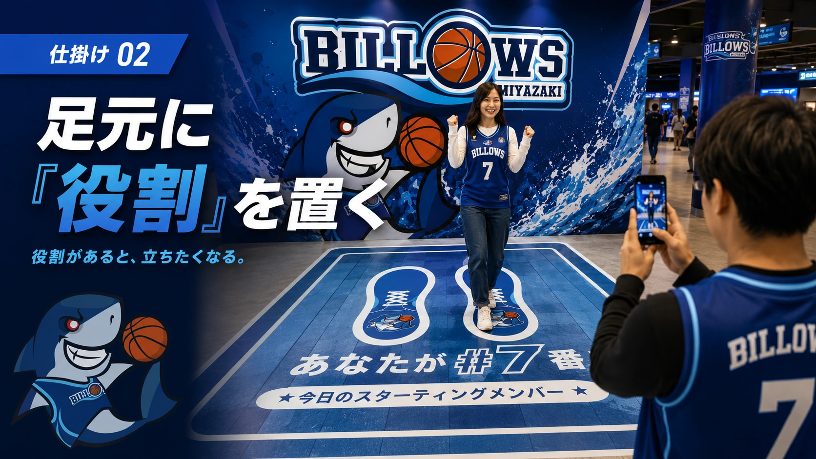 足元の言葉でファンに役割を与えるスポーツ会場のフォトスポット