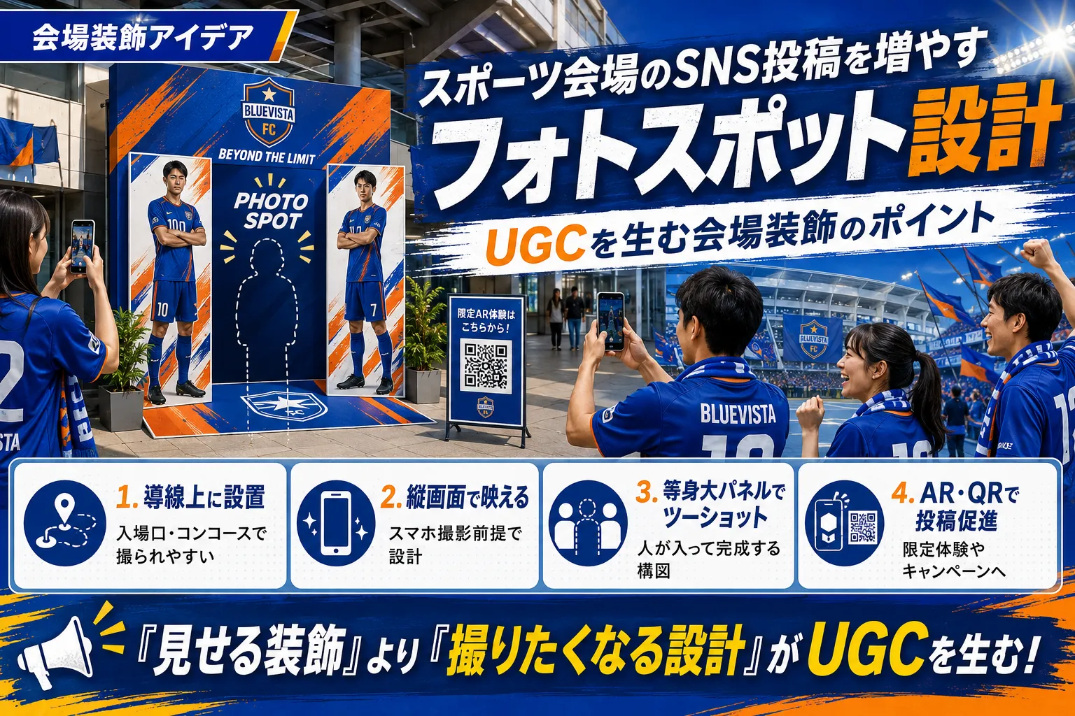 スポーツ会場のSNS投稿を増やすフォトスポット設計｜UGCを生む会場装飾アイデア記事のアイキャッチ画像