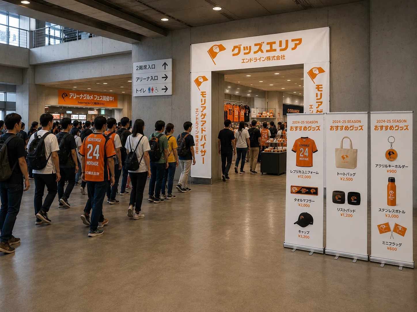 飲食や物販エリアへ誘導する会場装飾の例